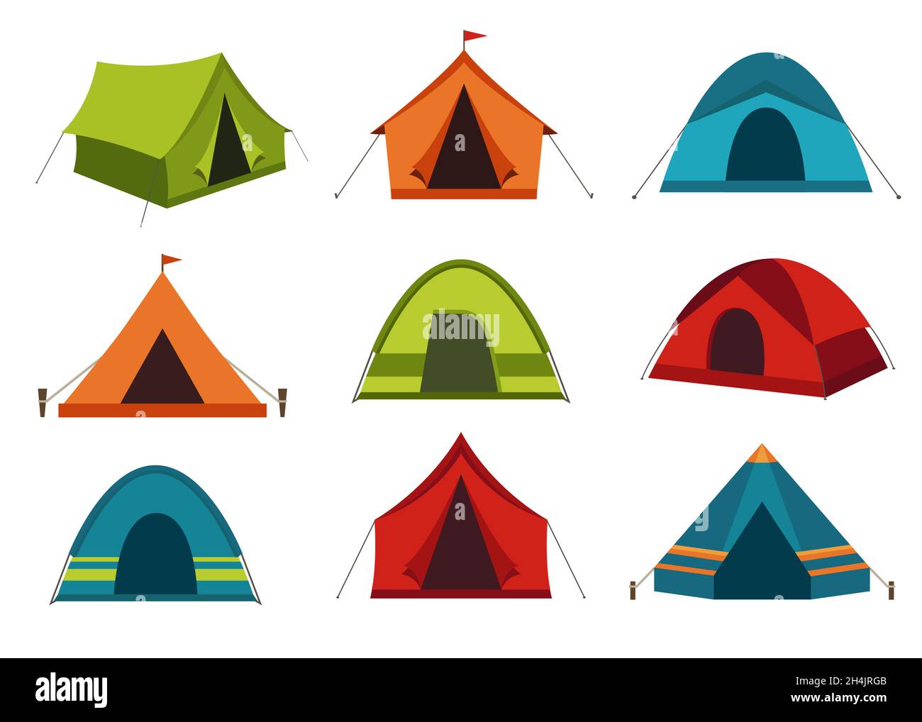 Collezione di icone vettoriali tenda da campeggio isolate su sfondo bianco. Illustrazione Vettoriale