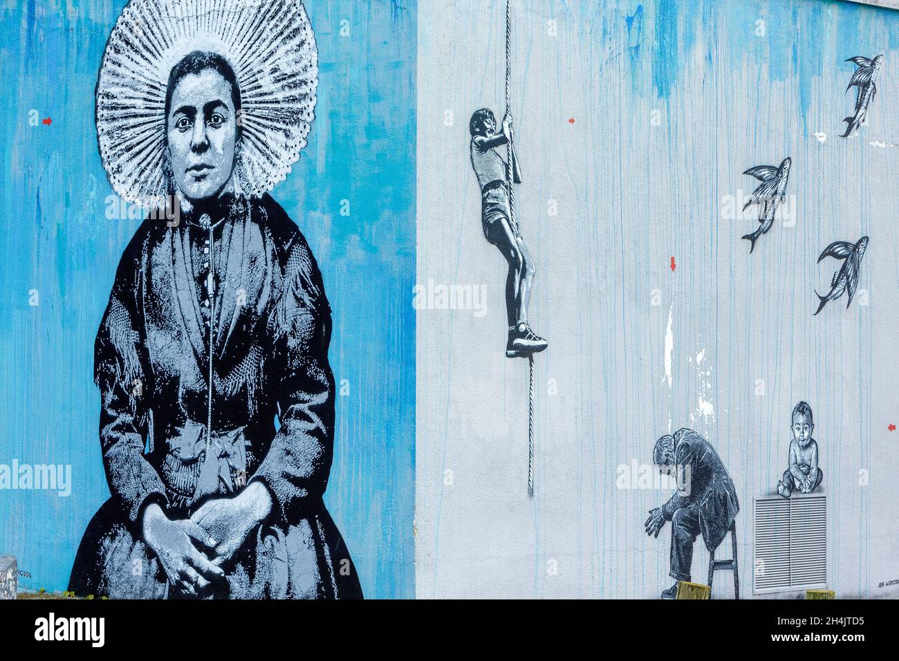 Francia, Pas de Calais, Cote d'Opale, Etaples, Arte di strada, Murale di Jef aerosol Foto Stock