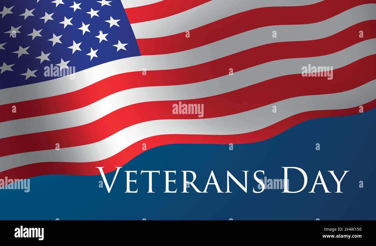 Veterani Day celebrazione illustrazione. Noi bandiera su sfondo HD banner. Ricordare e onorare. Illustrazione Vettoriale