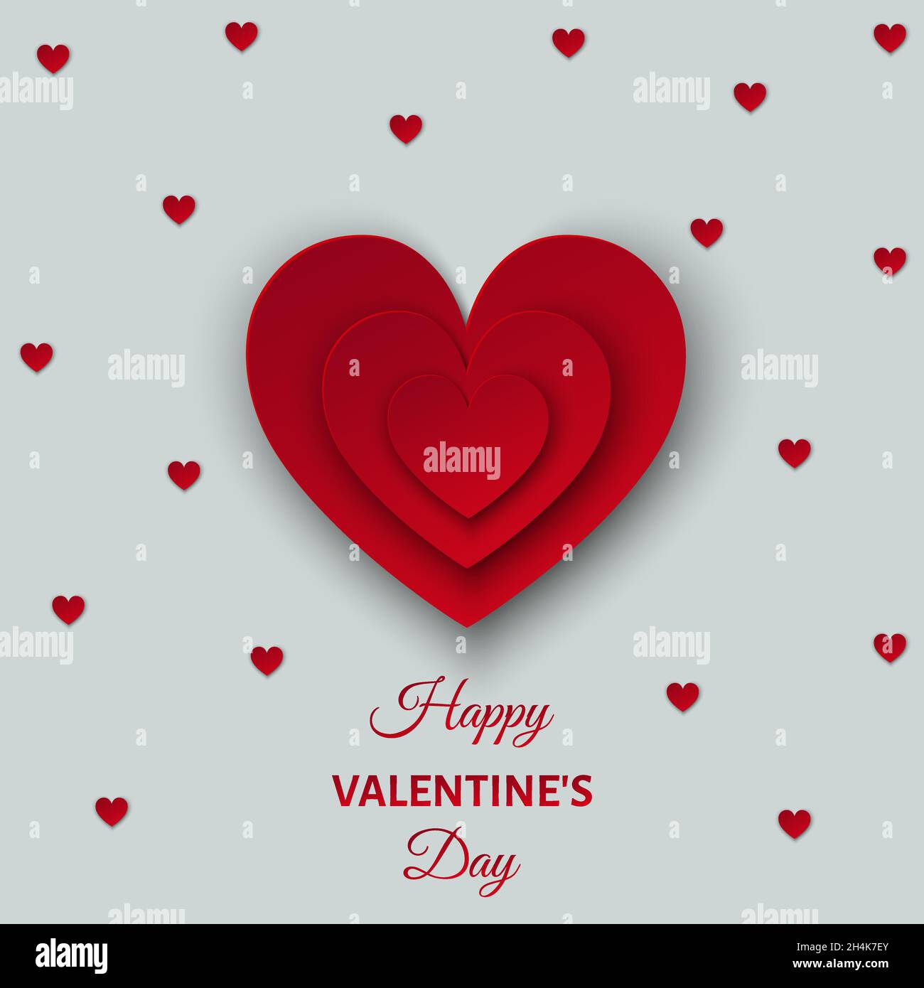 Buon giorno di San Valentino con cuori di carta rossa tagliata. Elementi di progettazione di diserbamento. Illustrazione vettoriale per volantino di invito, banner, gre Illustrazione Vettoriale