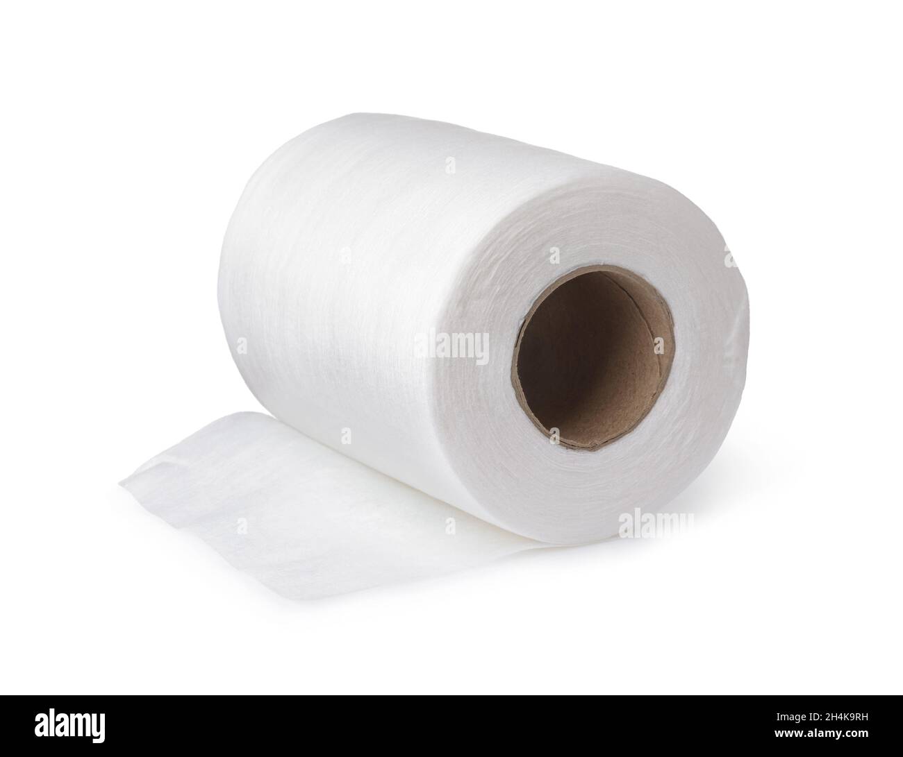 Rotolo di tovaglioli in tessuto non tessuto monouso bianchi isolati su bianco Foto Stock