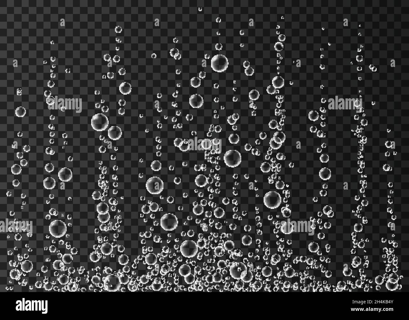 Bolle d'aria sott'acqua su sfondo trasparente. Scintilla frizzante in acqua, mare, acquario, oceano. Consistenza liquida. Illustrazione del vettore sottomarino Illustrazione Vettoriale