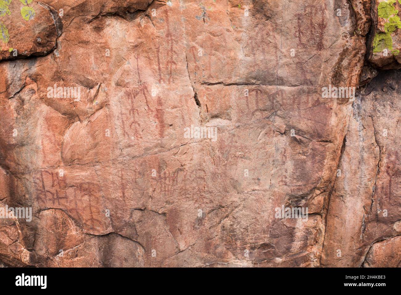 Dipinti preistorici al rifugio di roccia di San Blas, Sierra de San Pedro. Alburquerque, Badajoz, Extremadura, Spagna. Foto Stock