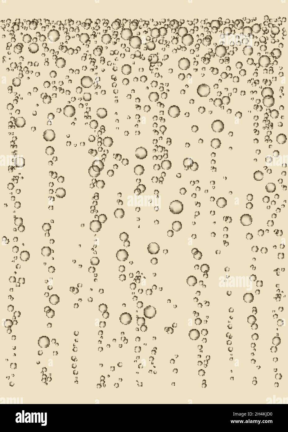 Champagne. Bevanda effervescente. Bolle d'aria soffocanti su sfondo dorato. Scintille frizzanti. Trama vettoriale. Illustrazione Vettoriale