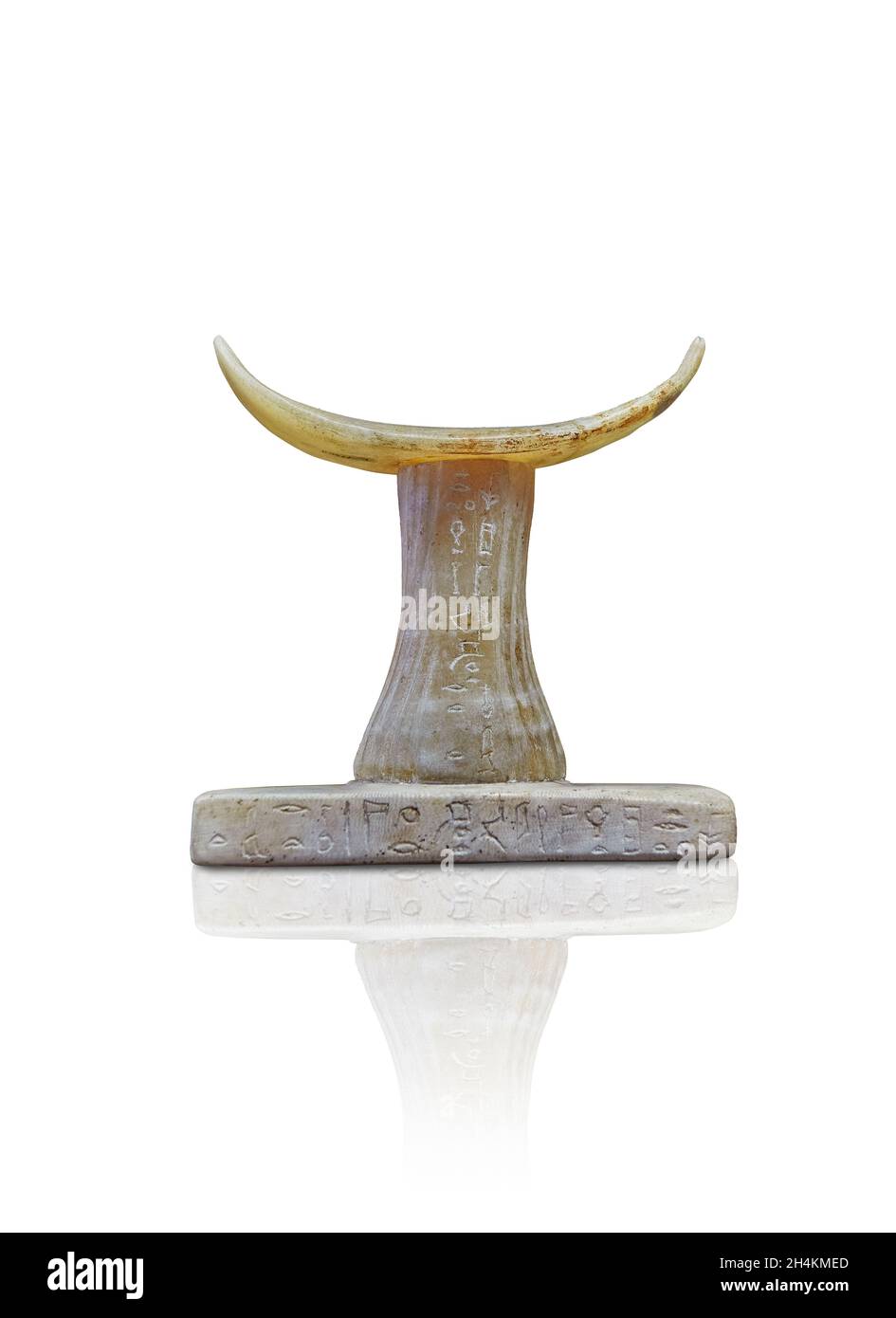 Poggiatesta egiziano per dormire di cortisan Metou, 2350-200 AC, yombe RS6 Moyenne, alabastro. Museo del Louvre E11479 o E22285. Inscritto amico Metou, per Foto Stock