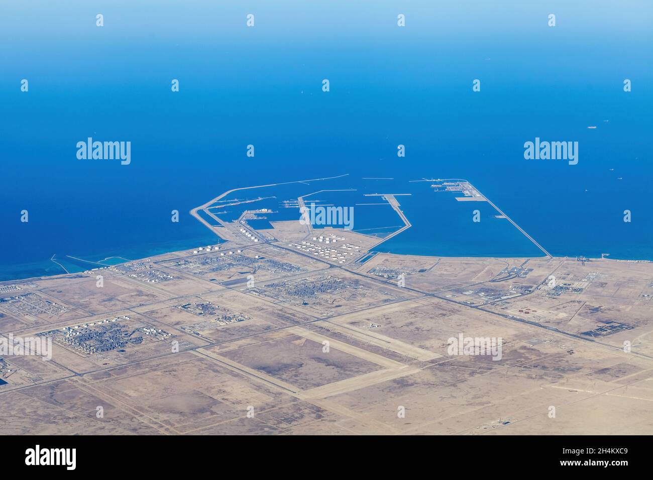 Vista aerea della costa del Golfo Persico, Qatar Foto Stock