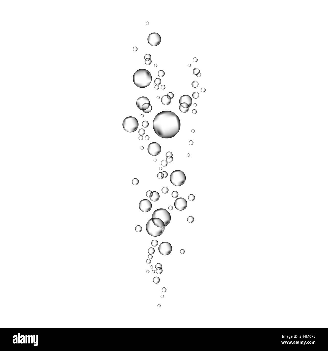 Le bolle d'aria 3d realistiche scorrono su sfondo bianco. Ossigeno in acqua, mare, acquario. Soda pop. Bevanda frizzante. Struttura vettoriale sottomarina. Illustrazione Vettoriale