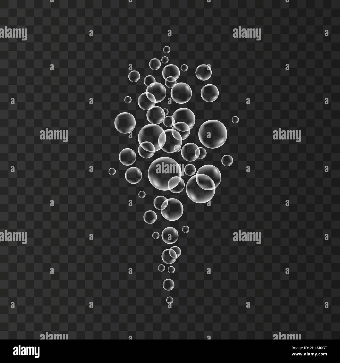 Realistiche bolle d'aria sott'acqua sullo sfondo. Soda pop. Struttura vettoriale sottomarina. Illustrazione Vettoriale