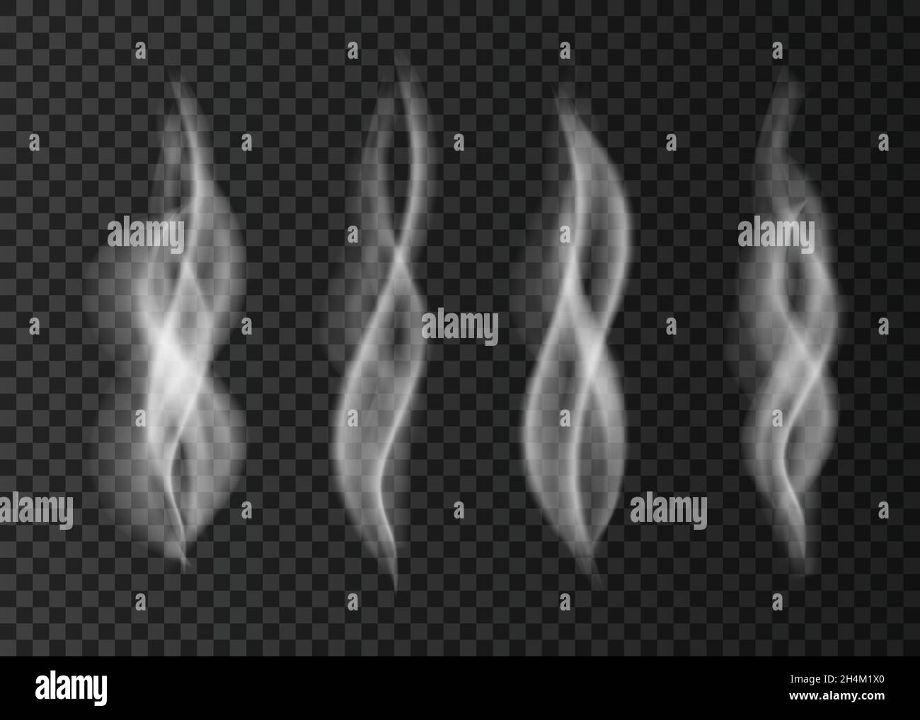 Fumo bianco isolato su sfondo trasparente. Vapore da una tazza di caffè o tè. Illustrazione vettoriale realistica. Illustrazione Vettoriale