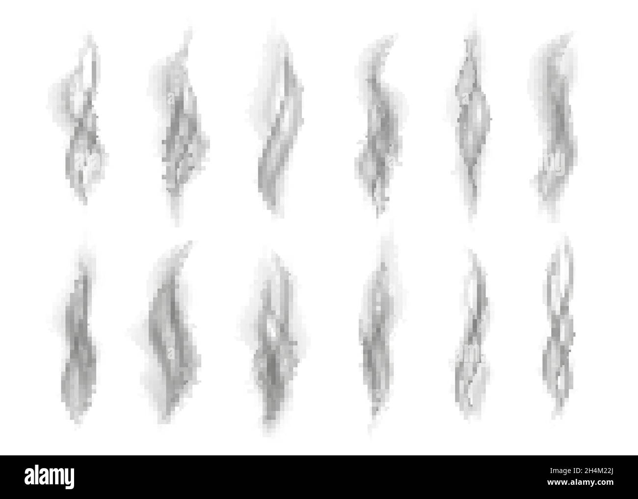 Fumo grigio isolato su sfondo bianco. Vapore scuro. Struttura vettoriale dello smog tossico realistica. Illustrazione Vettoriale