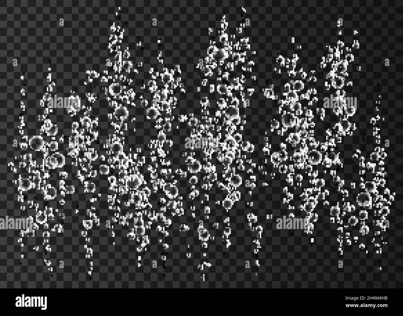 Champagne. Bevanda effervescente. Bolle d'aria, acqua o ossigeno che si soffocano sotto l'acqua. Scintille frizzanti in mare, acquario. Fizz. Soda pop. Trama vettoriale. Illustrazione Vettoriale
