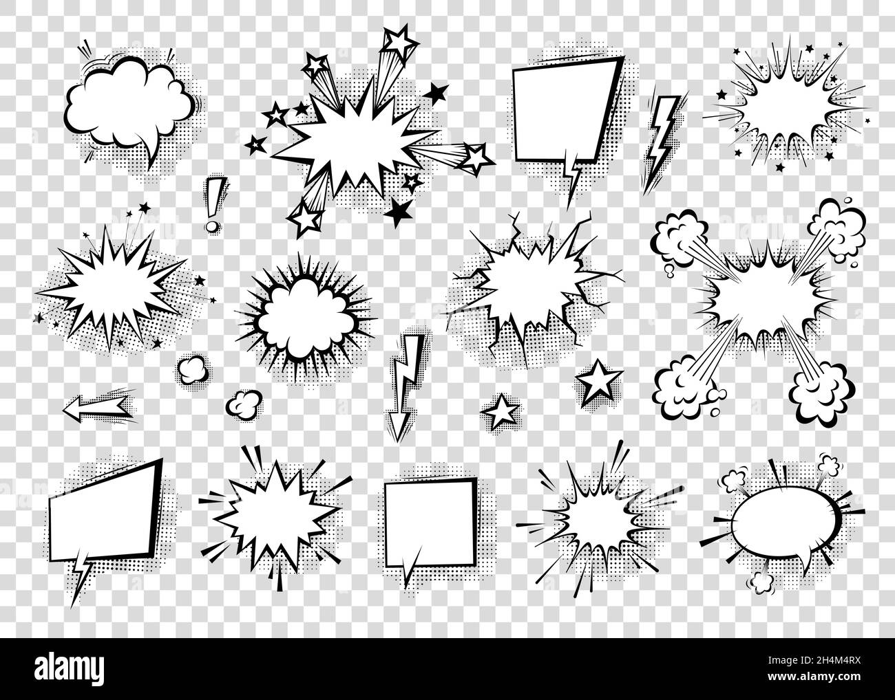 Fumetti con ombre a mezzitoni in stile fumetto. Bollature di dialogo. Modello vettoriale per social media, banner di vendita. Illustrazione Vettoriale