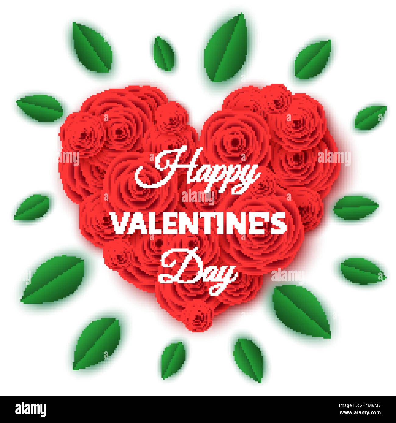 Felice modello banner di San Valentino con cuore di rose rosse. Fiori per biglietti d'auguri, poster, pubblicità di vendita. Sfondo floreale. Vettore Illustrazione Vettoriale
