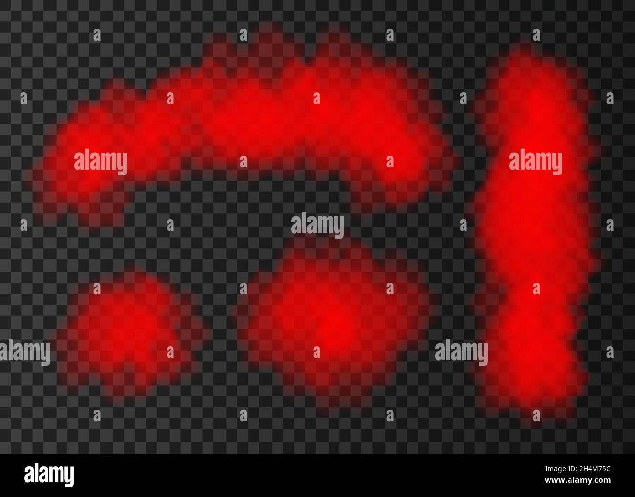 Nuvola di fumo rossa isolata su sfondo trasparente. Effetto speciale esplosione del vapore. Nebbia vettoriale o nebbia realistica . Illustrazione Vettoriale