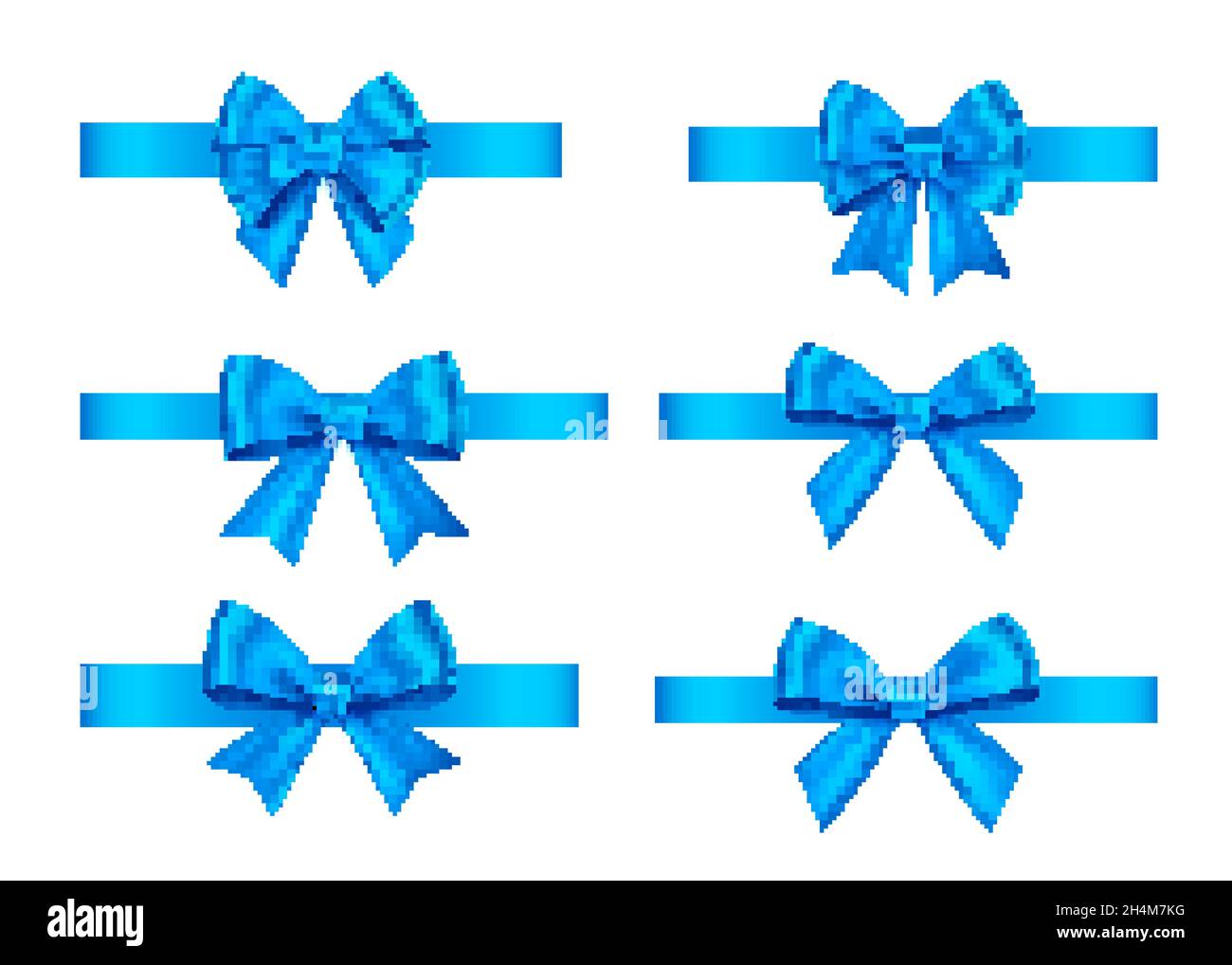 Fiocchi regalo blu Set isolato su sfondo bianco. Natale, Capodanno, decorazione di compleanno. Elemento di decorazione realistico vettoriale per banner, saluto ca Illustrazione Vettoriale