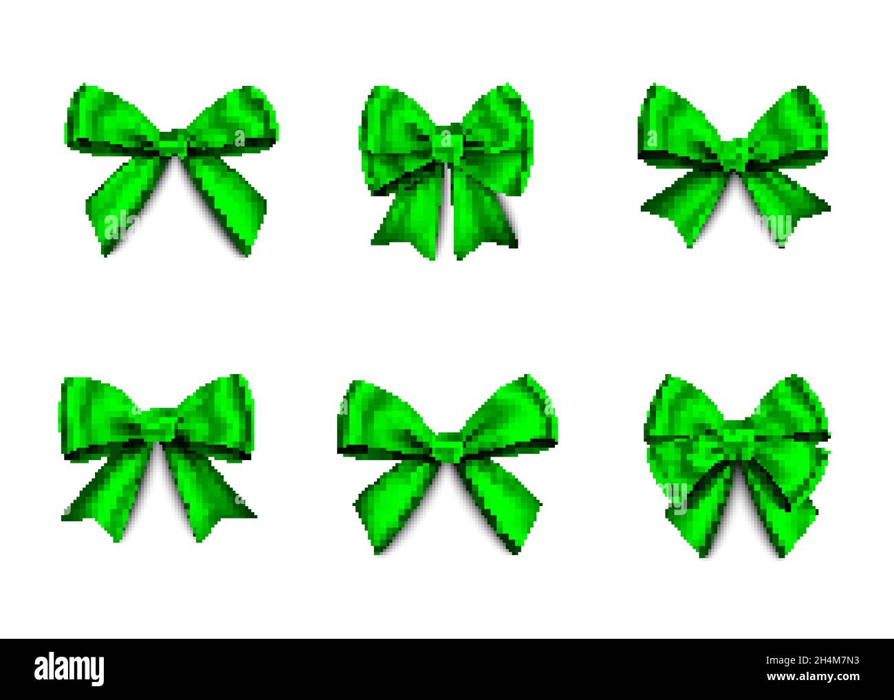 Fiocchi regalo verdi posti isolati su sfondo bianco. Natale, Capodanno, decorazione di compleanno. Elemento di decorazione vettoriale realistico per banner, saluto c Illustrazione Vettoriale