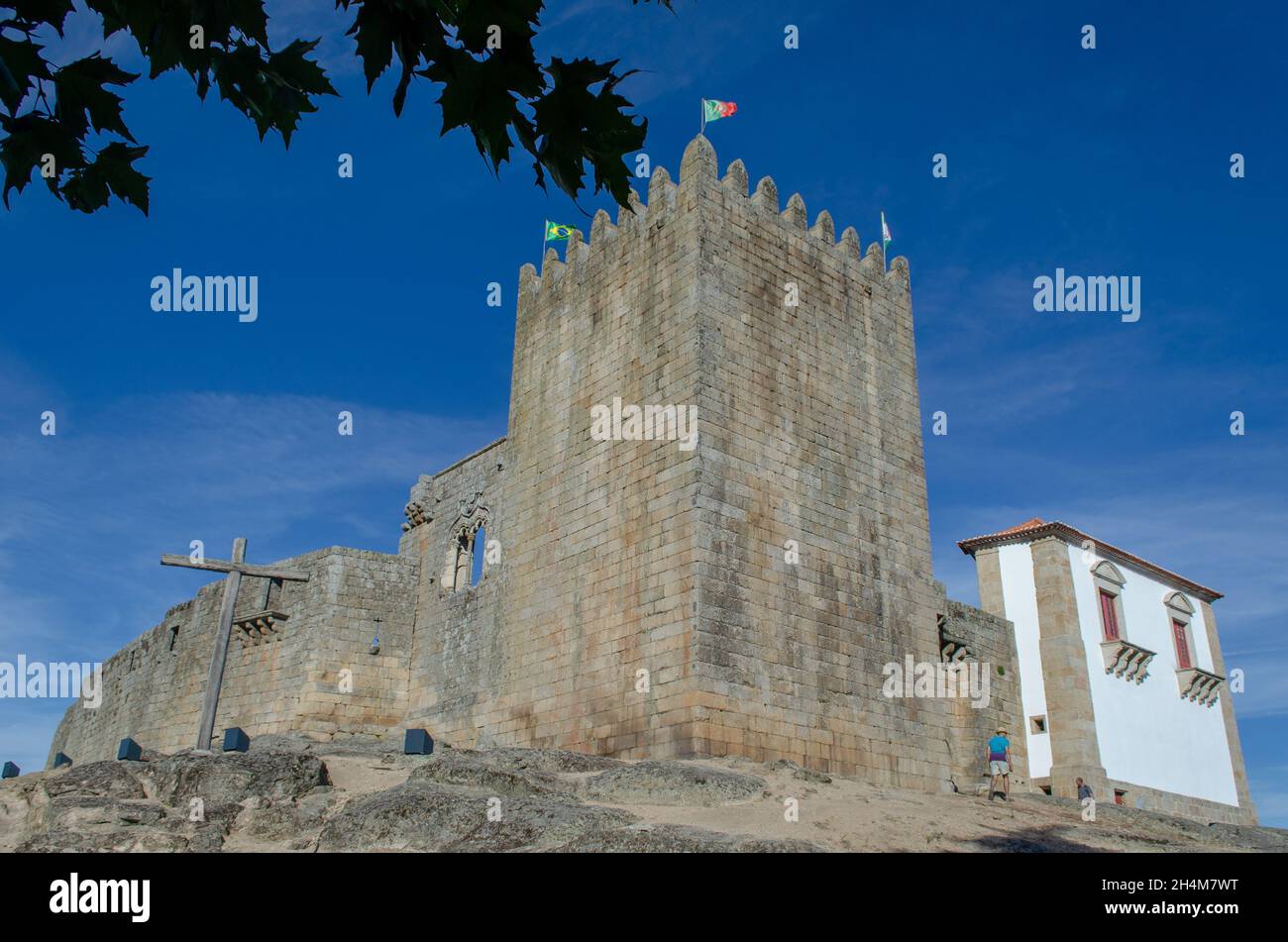 Il castello di Belmonte del XIII secolo, in seguito sede dell'esploratore della famiglia Brasil Pedro Alvares Cabral, a Belmonte, Centro, Portogallo Foto Stock