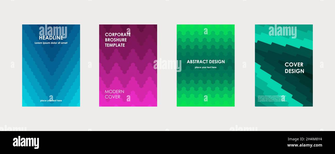 Design colorato della copertina del libro. Poster, rapporto annuale aziendale, brochure, rivista, volantino mockup. Modello a4 verde, rosa, blu. Gradi mezzitoni Illustrazione Vettoriale