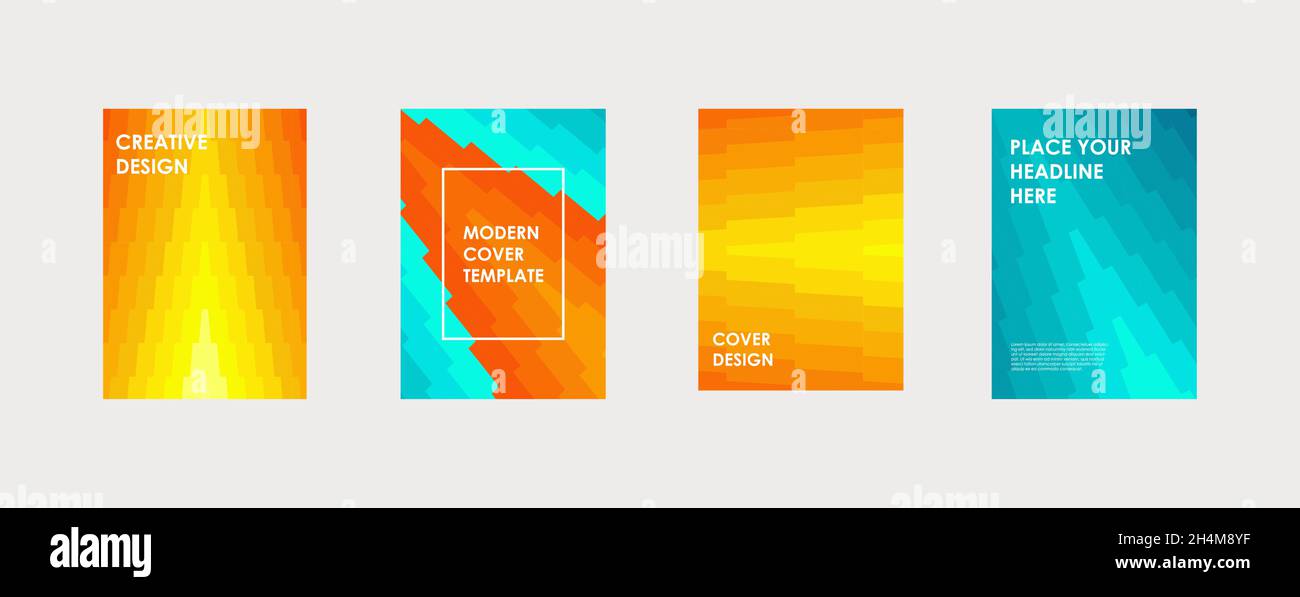 Design colorato della copertina del libro. Poster, rapporto annuale aziendale, brochure, rivista, volantino mockup. Modello a4 blu, arancione. Gradienti di mezzitoni. Illustrazione Vettoriale