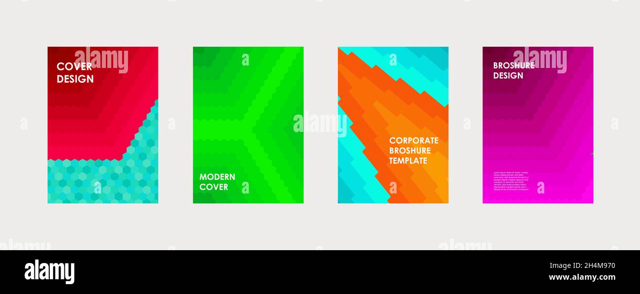 Design colorato della copertina del libro. Poster, rapporto annuale aziendale, brochure, rivista, volantino mockup. Modello a4 verde, rosa, blu, arancione. Halfton Illustrazione Vettoriale