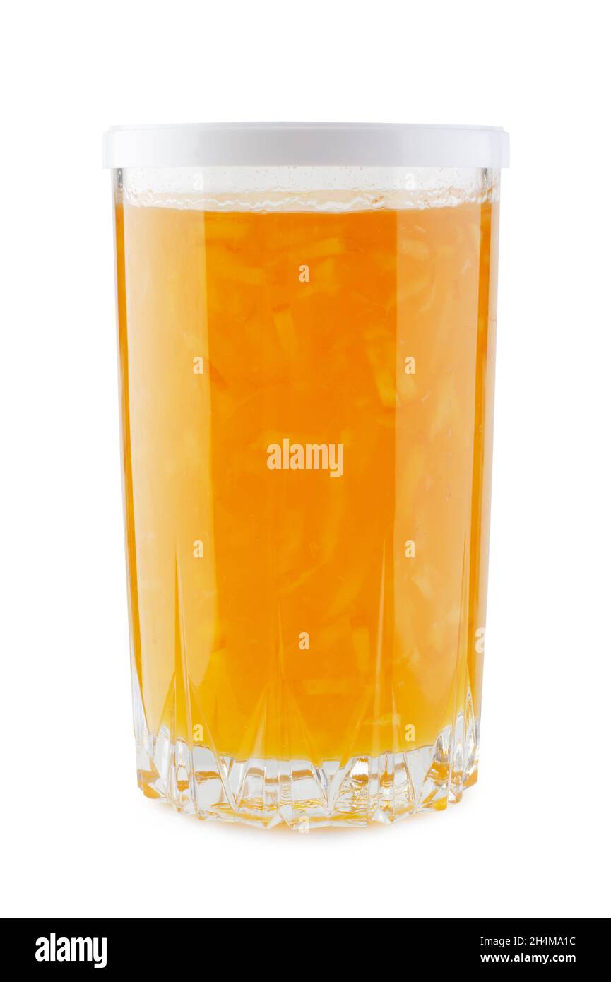 Confit arancio confit in vaso di vetro isolato su sfondo bianco Foto Stock