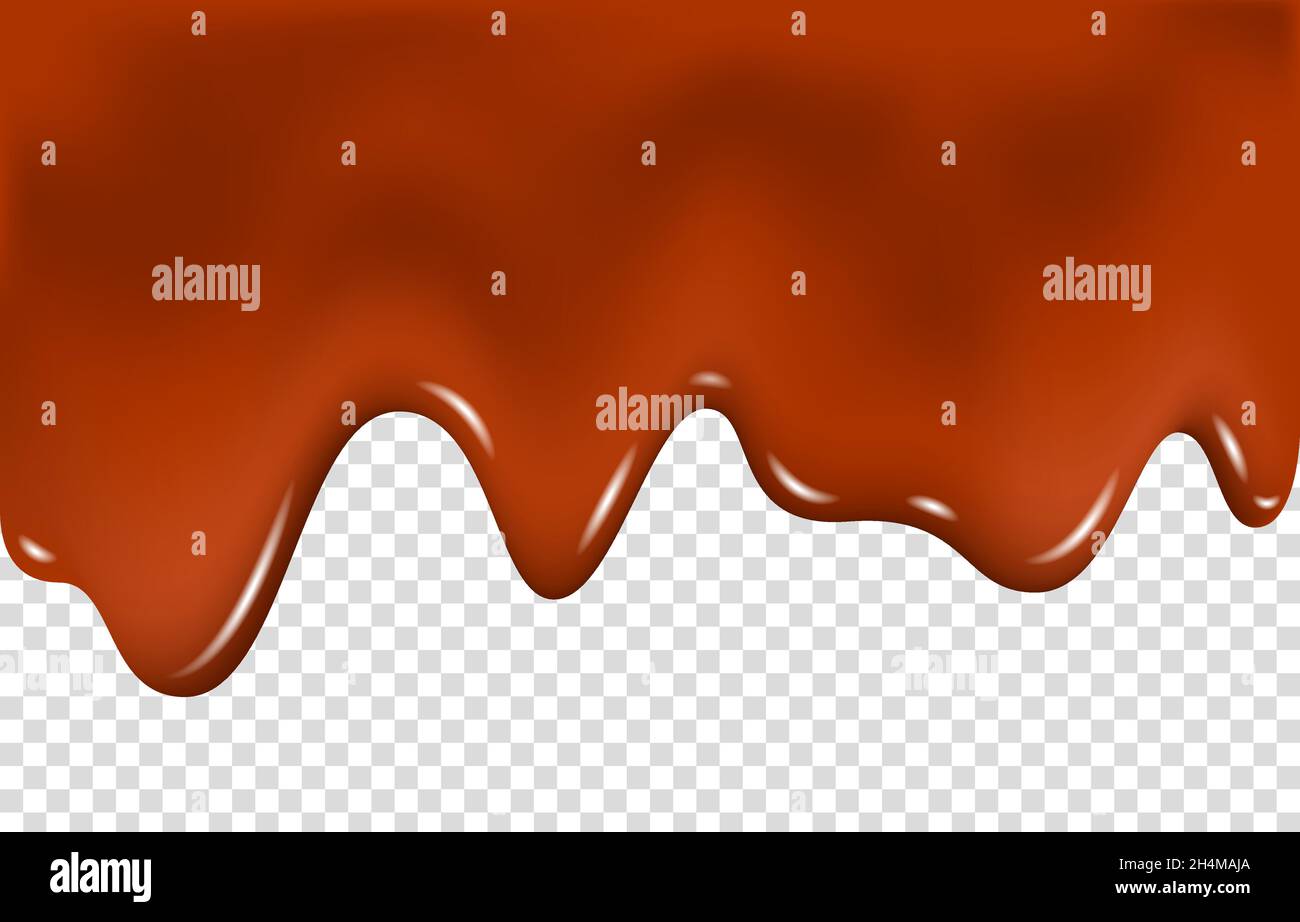 Gocciolamento di cioccolato fuso isolato su sfondo trasparente. Crema di cacao liquida. Gocciolamento. Illustrazione vettoriale realistica. Illustrazione Vettoriale