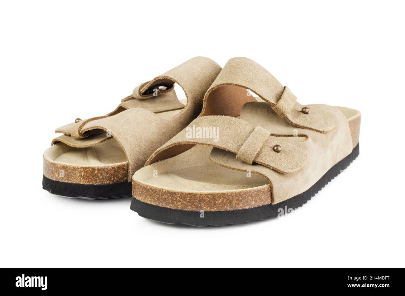 Scarpe marroni in pelle scamosciata femminile isolate su sfondo bianco Foto Stock