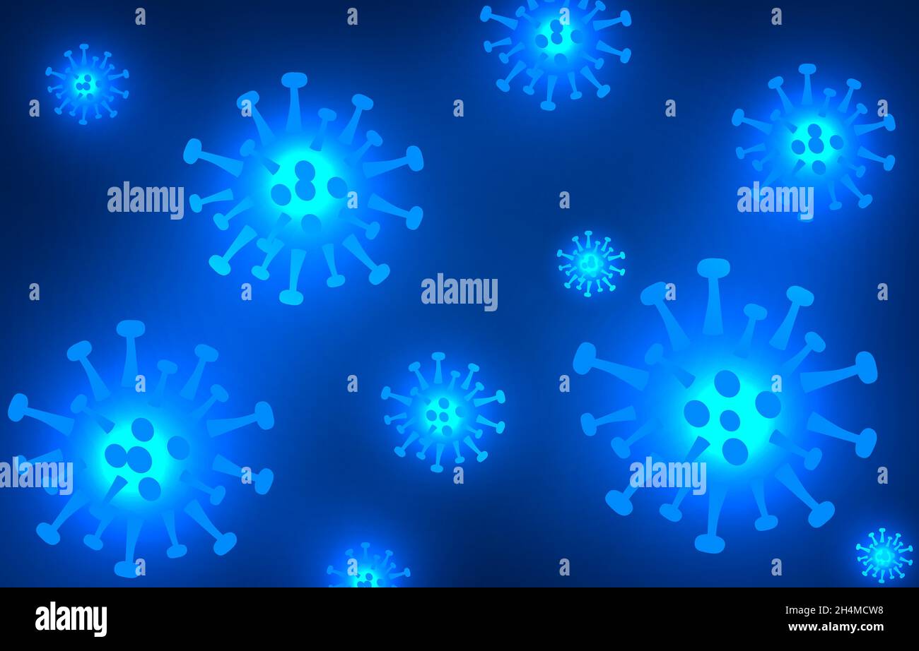 Wuhan nuovo coronavirus respiratorio 2019 isolato su sfondo blu. Arrestare il virus 2019-nCoV. Epidemia di COVID-2019. Prevenire le infec. Cov pericolose Illustrazione Vettoriale