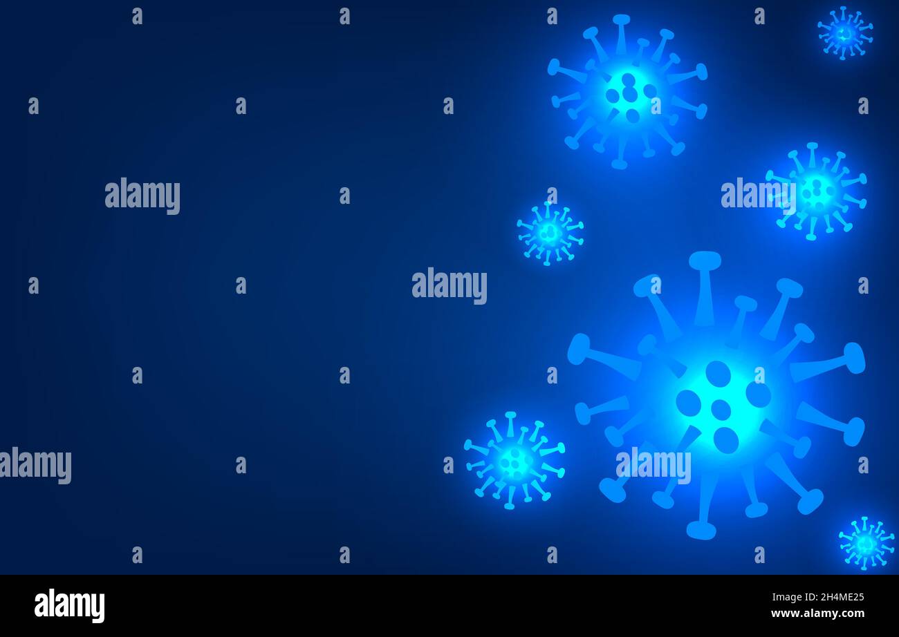 Wuhan nuovo coronavirus respiratorio 2019 isolato su sfondo blu. Arrestare il virus 2019-nCoV. Epidemia di COVID-2019. Prevenire le infec. Cov pericolose Illustrazione Vettoriale