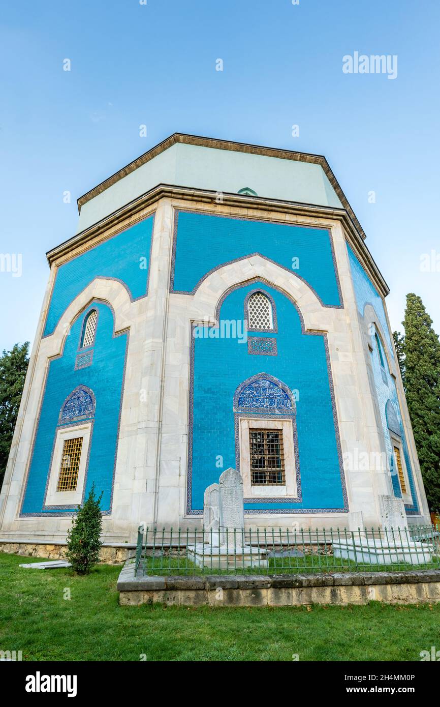 La Tomba Verde (in turco: Yeşil Türbe), un mausoleo del quinto sultano ottomano, Mehmed i, a Bursa, Turchia. Foto Stock