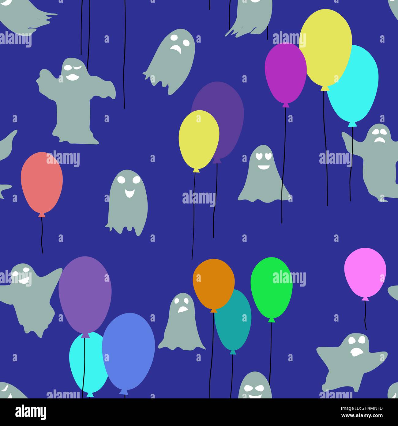 modello fantasma e palloncini colorati Illustrazione Vettoriale