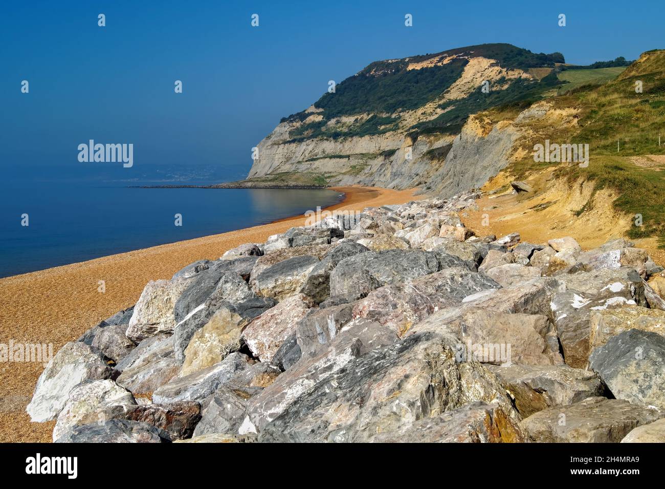 Regno Unito, Dorset, Seatown Beach, South West Coast Path e Golden Cap Foto Stock