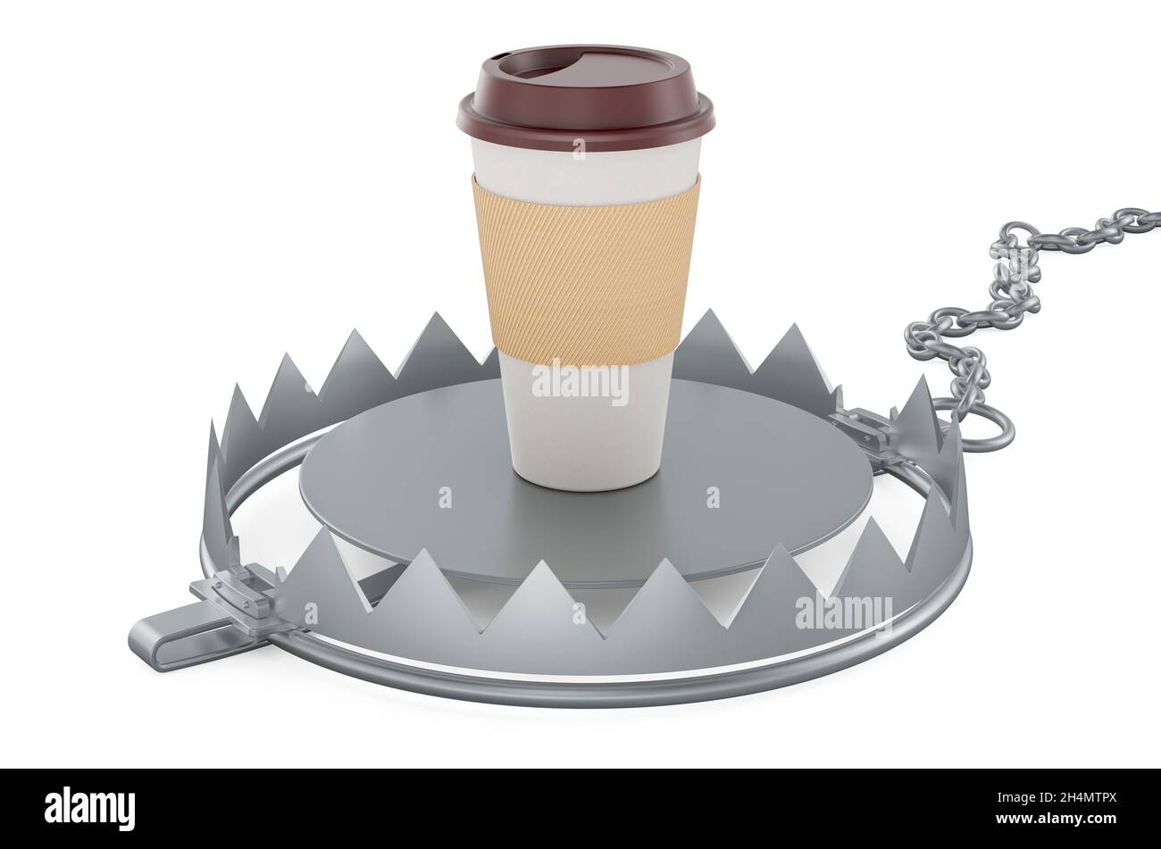 Sifone con tazza monouso di caffè o tè. Concetto di dipendenza dalla caffeina, rendering 3D isolato su sfondo bianco Foto Stock