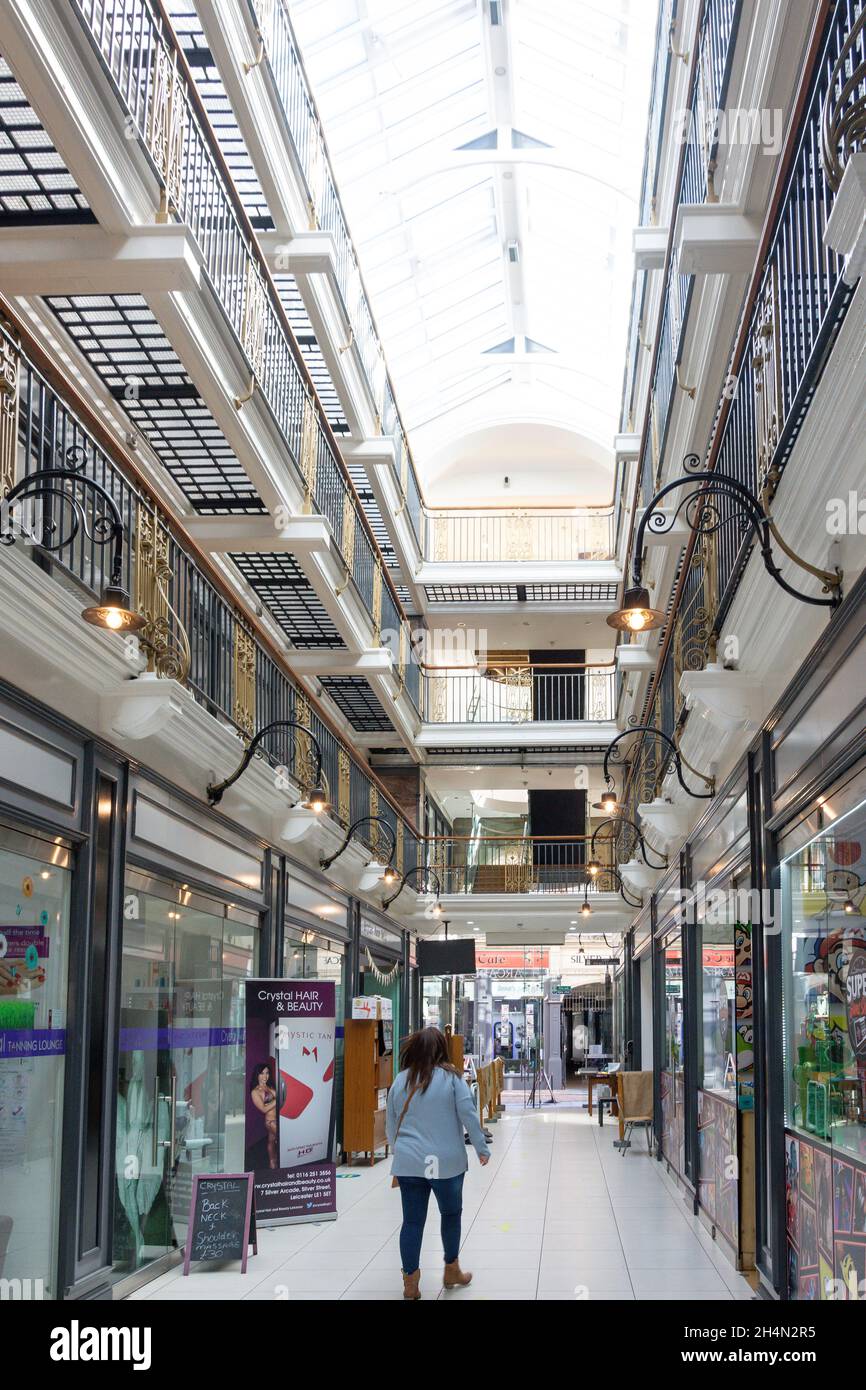 Victorian Silver Arcade, Silver Street, Centro Città, Città di Leicester, Leicestershire, Inghilterra, Regno Unito Foto Stock