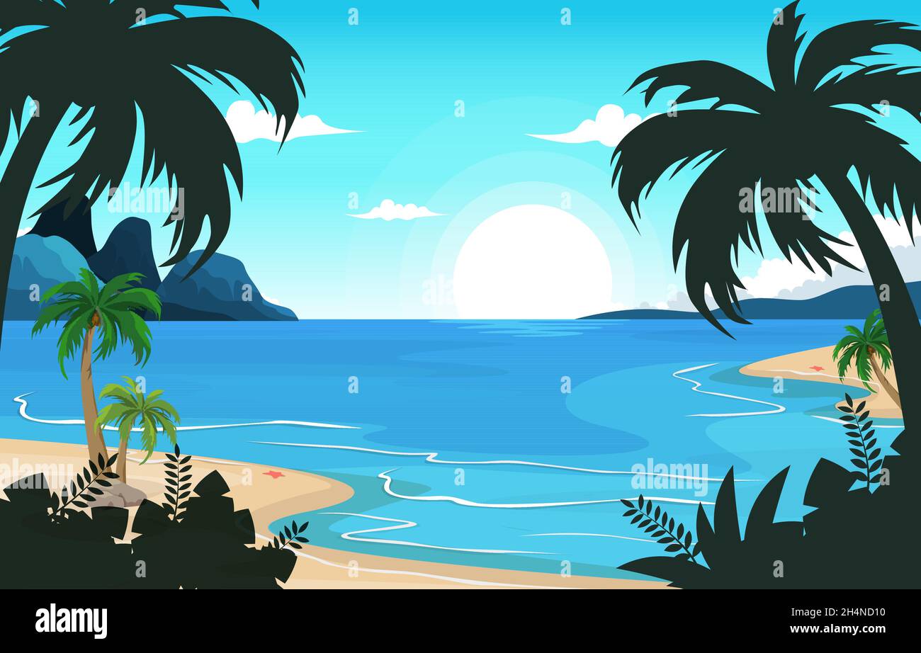 Island Beach Sea Vacation Holiday Tropical Summer Vector Illustrazione Illustrazione Vettoriale