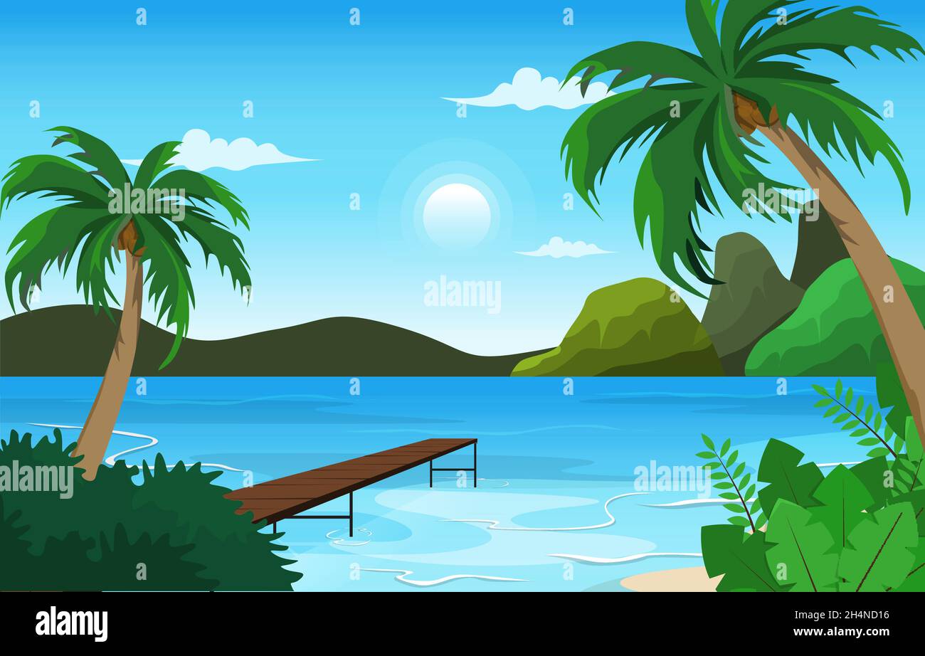 Island Beach Sea Vacation Holiday Tropical Summer Vector Illustrazione Illustrazione Vettoriale