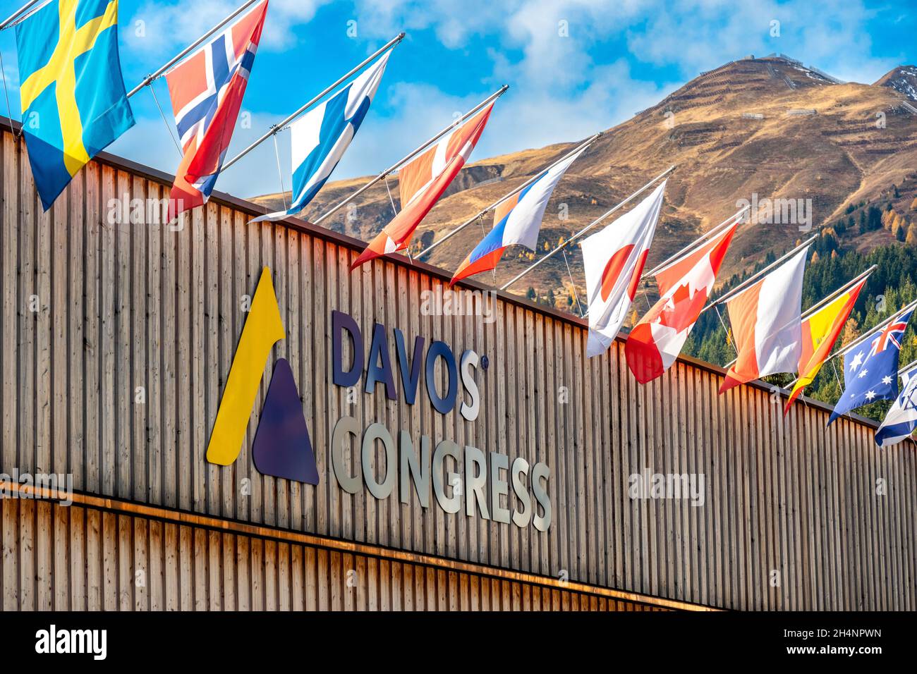 Costruzione del Centro Congressi di Davos luogo del Forum economico Mondiale WEF Foto Stock