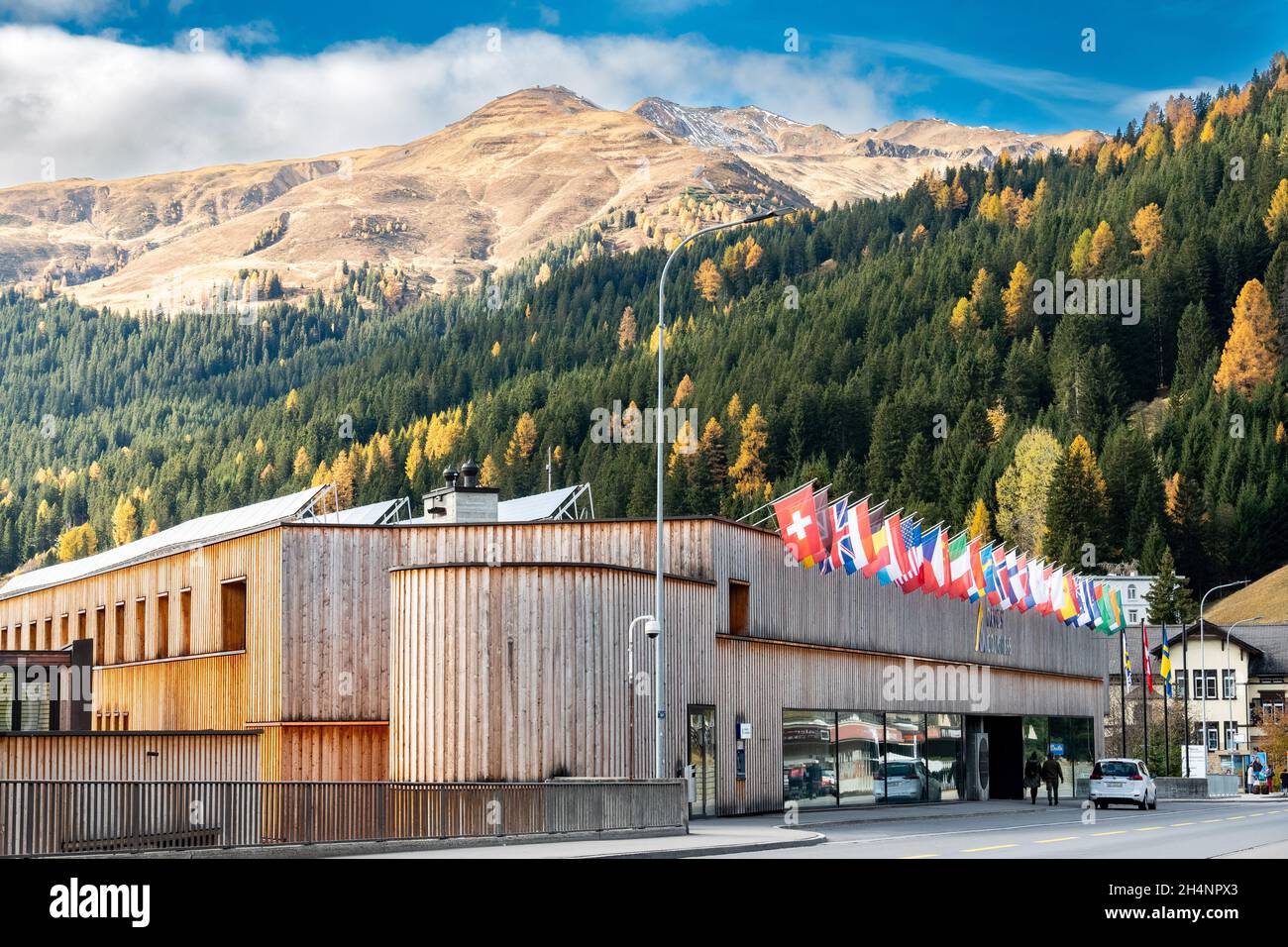 Costruzione del Centro Congressi di Davos luogo del Forum economico Mondiale WEF Foto Stock