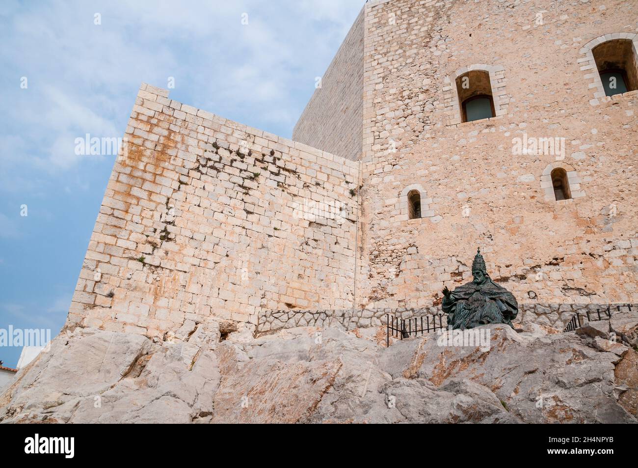 Statua di papa luna, benedetto XIII, papa, Peniscola, Spagna Foto Stock