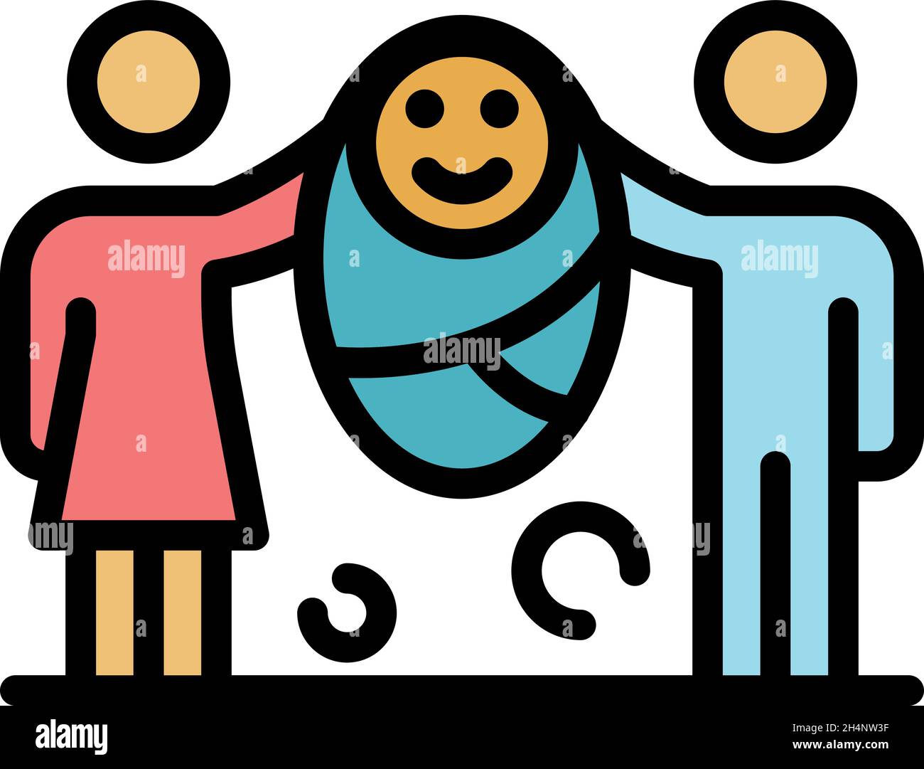 Icona Happy Newborn family. Contorno Happy neonato famiglia vettore icona colore piatto isolato Illustrazione Vettoriale