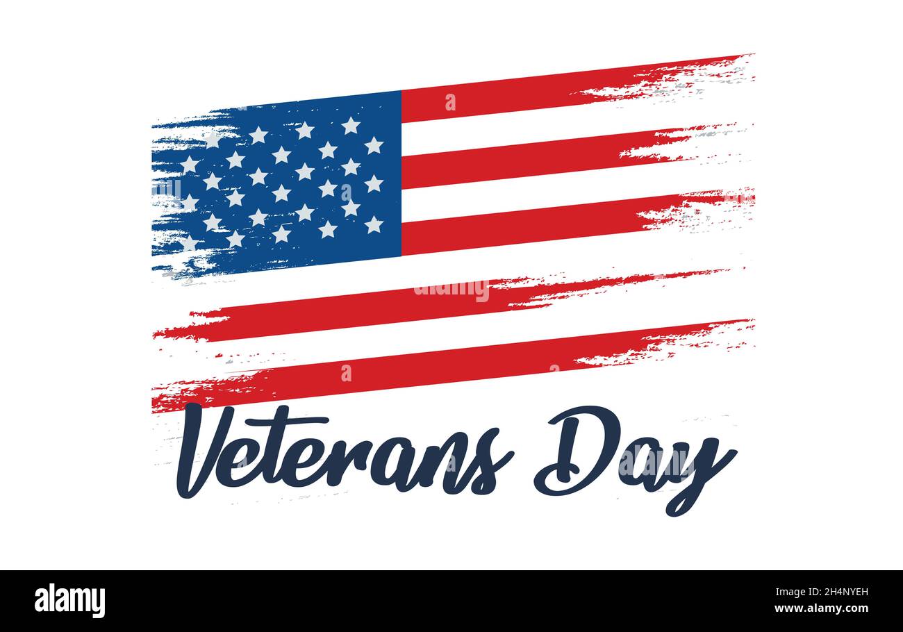 Veterani Day holiday Banner con bandiera americana e stelle sullo sfondo. Foto Stock