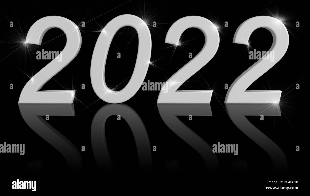 Illustrazione 3D. Anno nuovo 2022. Anno nuovo, 2022 in numeri per celebrare l'arrivo del nuovo anno. Foto Stock