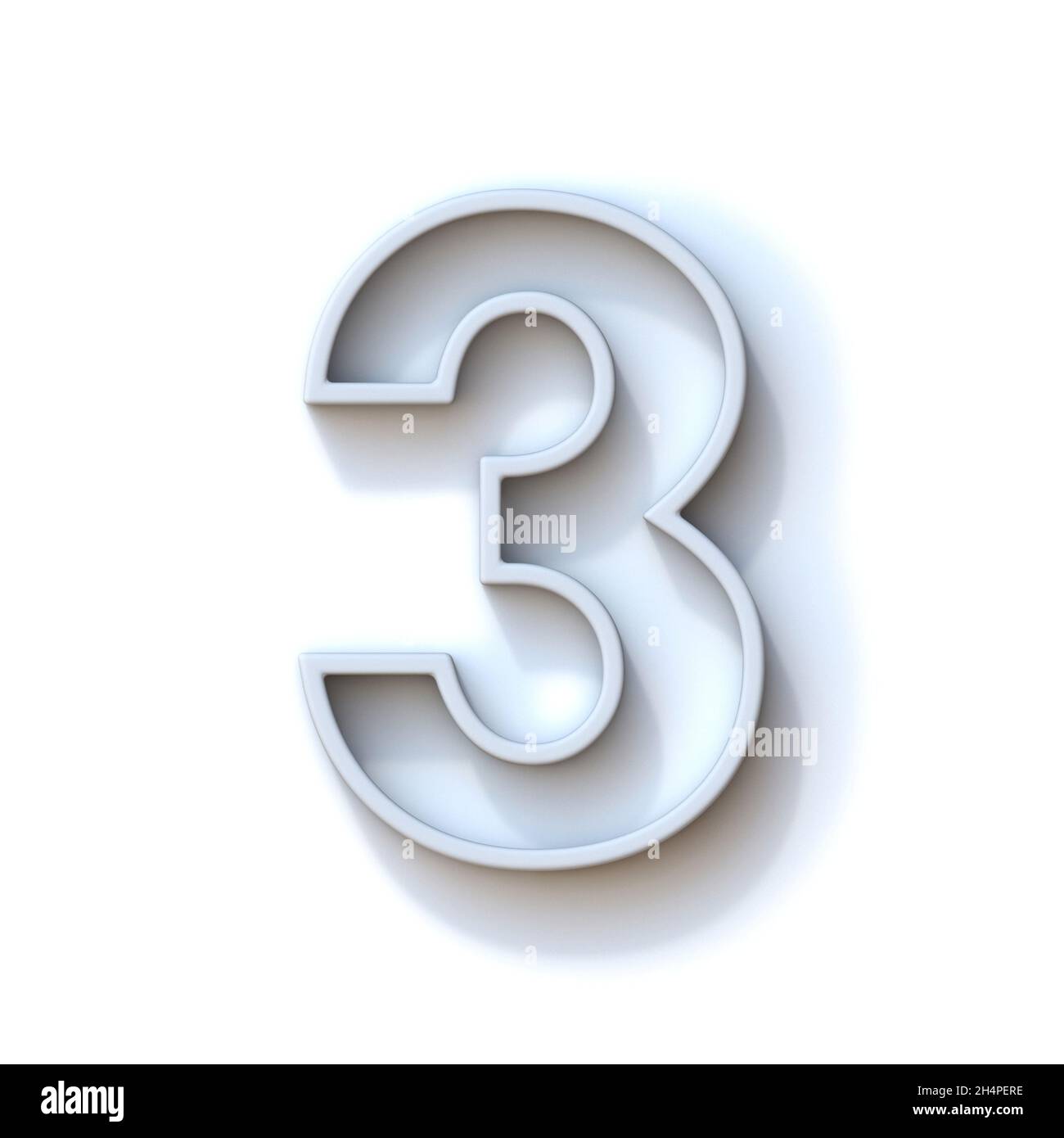 Font con contorno estruso grigio con ombra numero 3 TRE illustrazioni di rendering 3D isolate su sfondo bianco Foto Stock