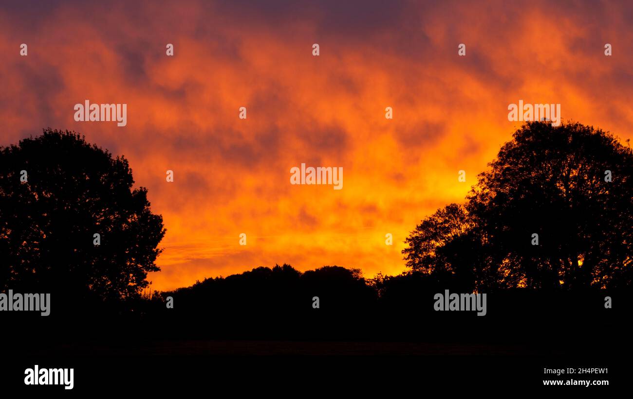 Un cielo ardente all'alba Foto Stock