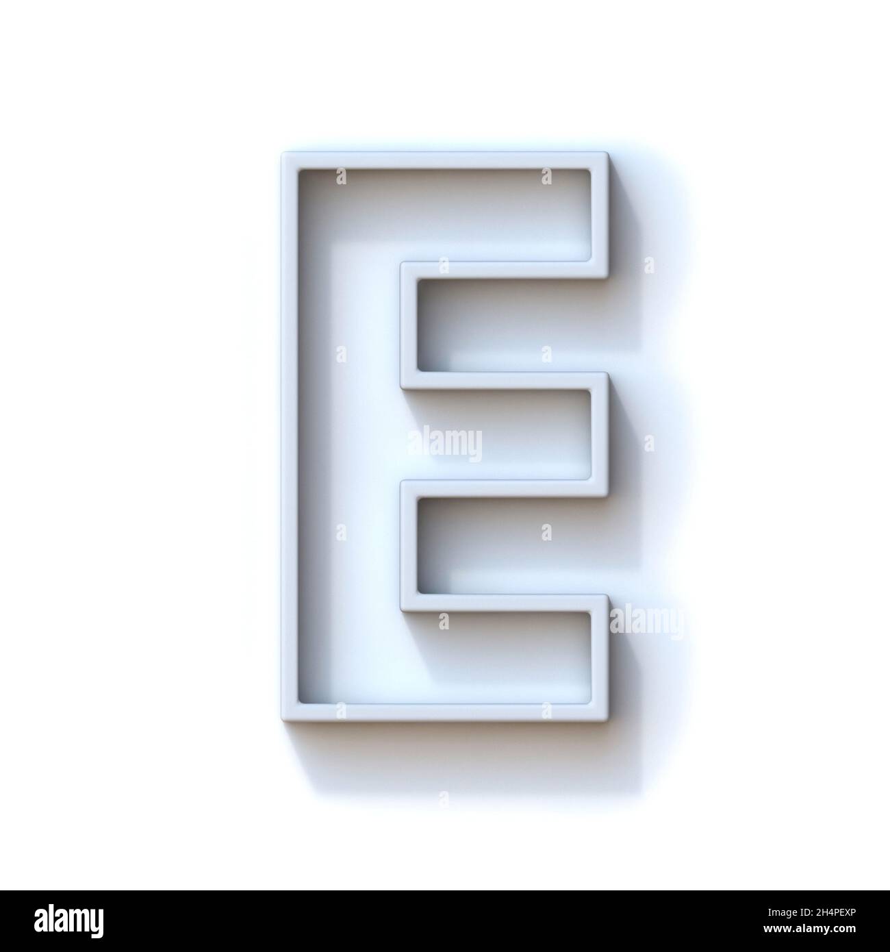 Carattere con contorno estruso grigio con illustrazione di rendering 3D shadow Letter e isolata su sfondo bianco Foto Stock