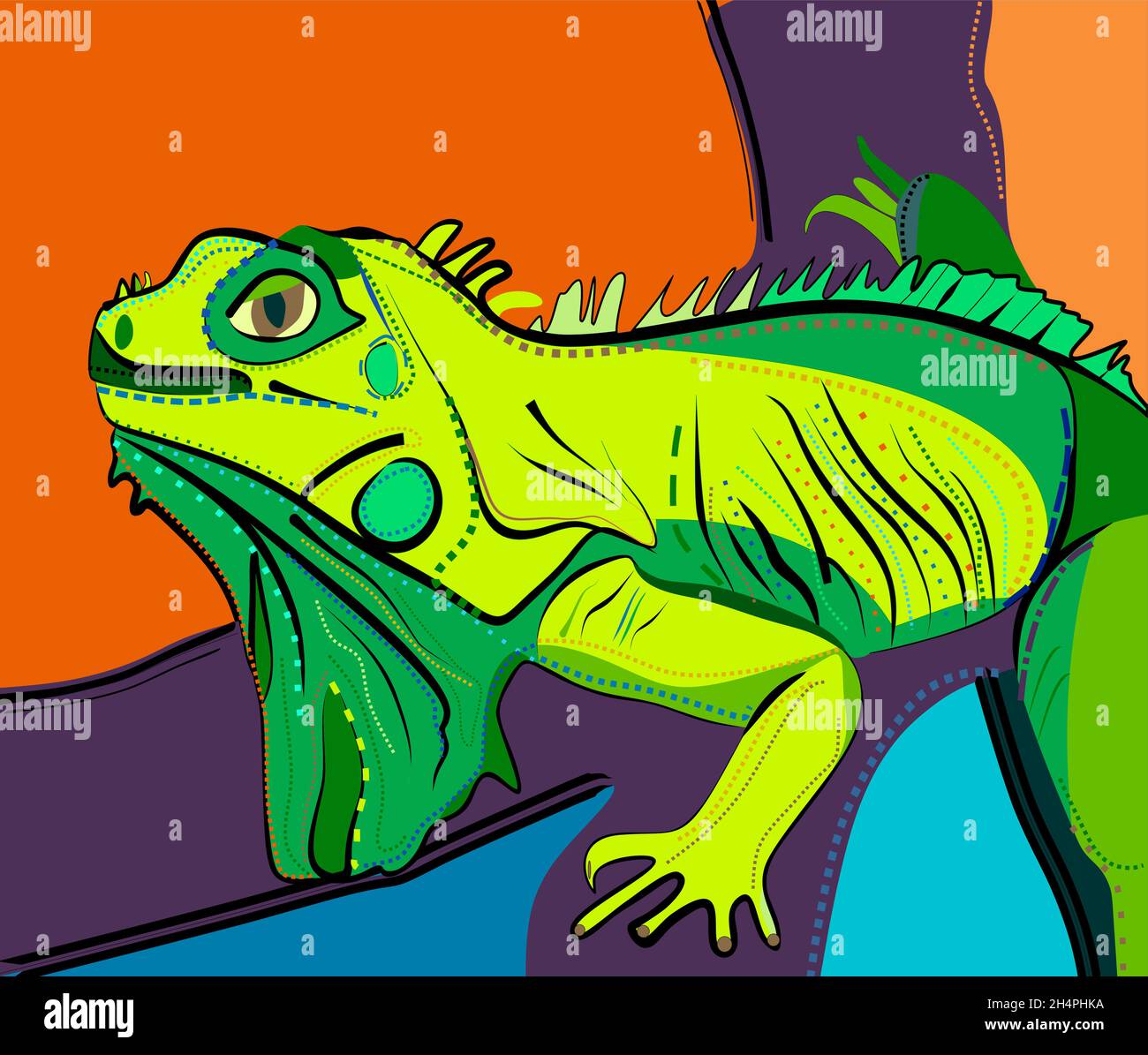 Sfondo colorato, stile artistico espressionista, astratto rettile iguana Illustrazione Vettoriale