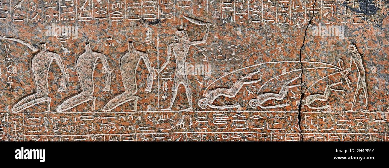 Particolare dell'antico sarcofago egiziano di Ramesse III vittorioso, 1184-1154, XX dinastia, Valle dei Re. Museo del Louvre D1 o N 337. Rameses II Foto Stock