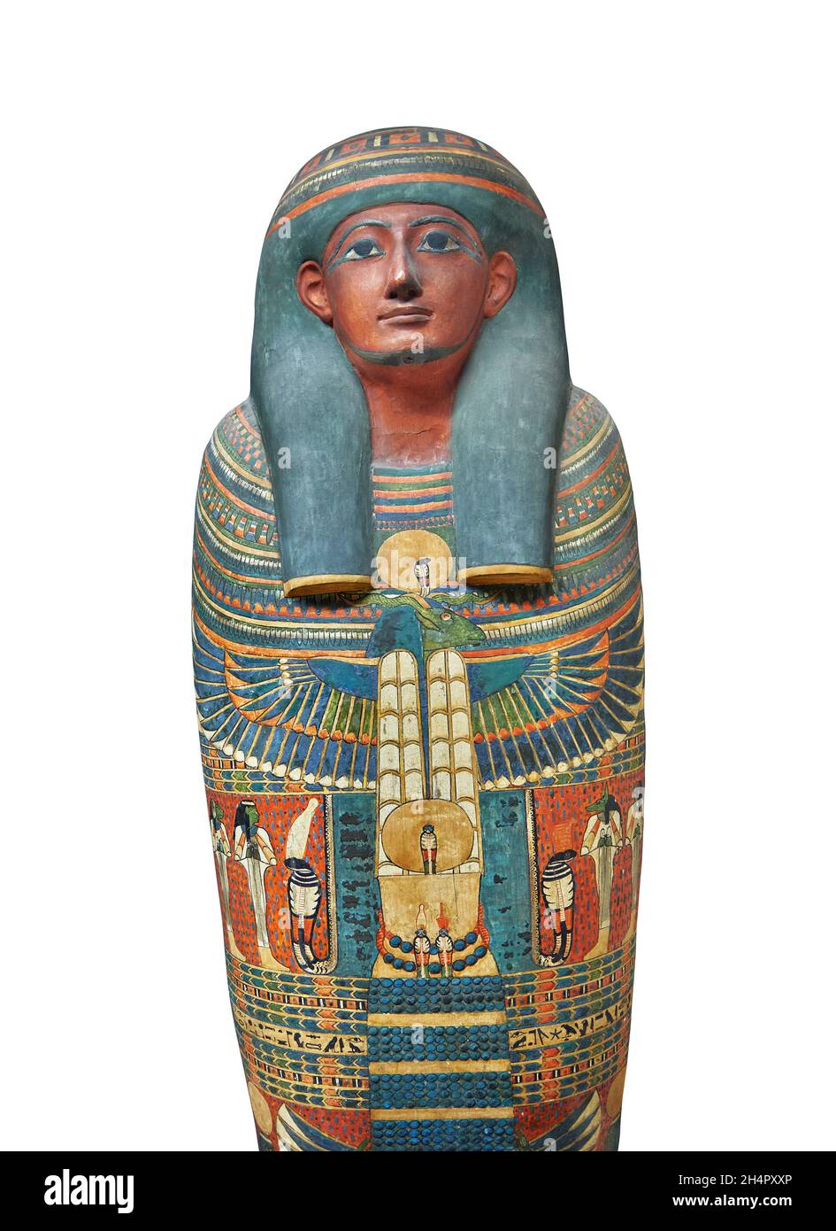 Antico sarcofago egiziano dipinto sarcofago cover di Nakhtkhonsouirou, 943-731 AC, 22nd dinastia, legno, Buisiris, Museo del Louvre inv E5534. Uomo in shr Foto Stock