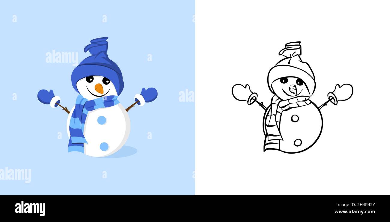 Set vettoriale. Illustrazione disegnata a mano e disegno di contorno di un uomo di neve carino. Stile Doodle Illustrazione Vettoriale