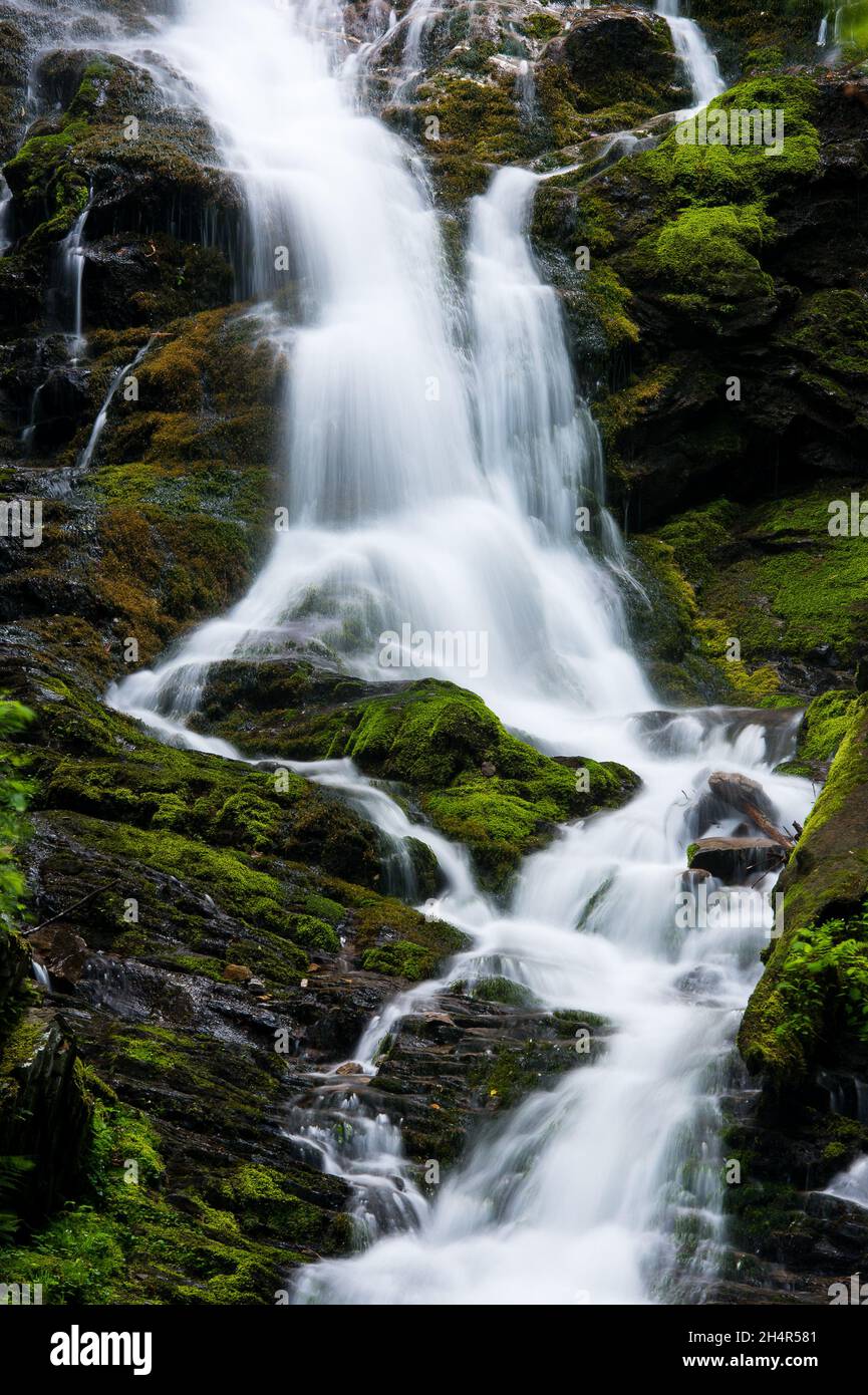 Bella cascata in rocce di muschio Foto Stock